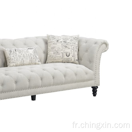 Meubles de salon Custom Hotel Sleeper 3 Place Blanc Tissu touffeté Chesterfield Couches Canapé de luxe